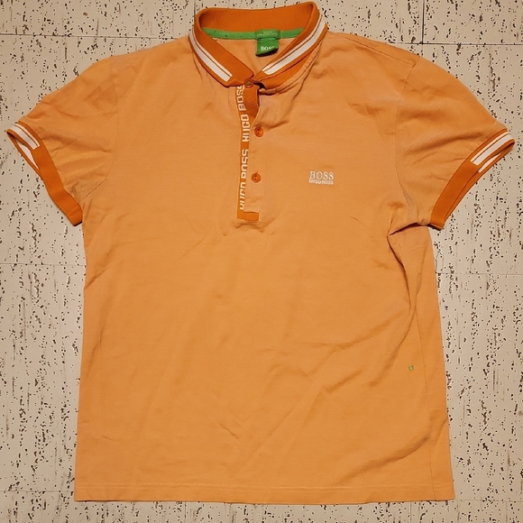 Hugo Boss Other - Hugo Boss Orange & White logo Tape Spellout Slim Fit Polo Shirt